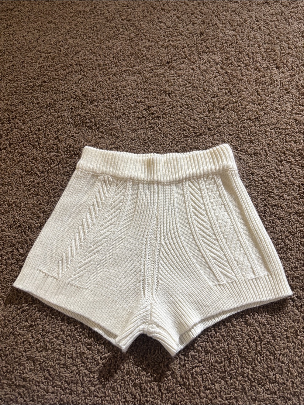 Herve Leger Cream Cable-Knit High-Waist Shorts